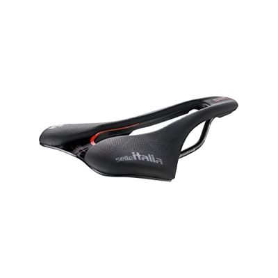 Selle Italia SLR Boost KC Manganese Superflow - Cykelsadel med klassisk SLR-design, Bekväm Landsvägscykelsadel i Gel och Anatomiskt Hål - Storlek L3, Svart/Röd