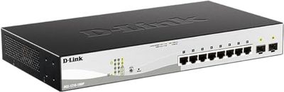 D-Link DGS-1210-10MP Switch PoE 8 portas Gigabit e 2 portas SFP, 802,3 at, com capacidade máxima de 130 W, altura 1U, VLAN automática para videovigilância e telefonia IP