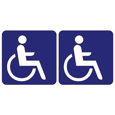 Adesivo in vinile impermeabile, protezione UV – Adesivo segnaletico laminato plastificato resistente all'acqua e ai raggi UV, disabile panneu sedia a rotelle fastidio, 10 x 10 cm (confezione da 2)