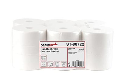 Semy Top ST-88722 Lot de 6 rouleaux de papier essuie-mains double épaisseur Blanc 21 cm
