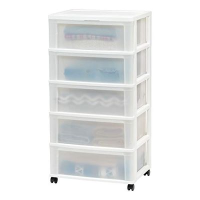 IRIS USA, Inc. Wide Storage Cart, White/Natural, 5 Drawer