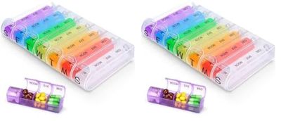 Alyvisun 7 Day Pill Box Organiser 4 Times a Day, Weekly Tablet Box Travel Pill Organiser 28 compartments, Portable Pill Case Dispenser with Spring Assisted Open and Snap on Lid Design for Travel Work