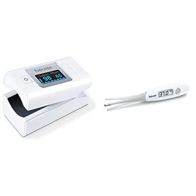 Beurer PO35 Pulse Oximeter, Determination of Heart Rate and Arterial Oxygen Saturation for Those with Medical Conditions & FT 13 Waterproof Flexible Digital Thermometer