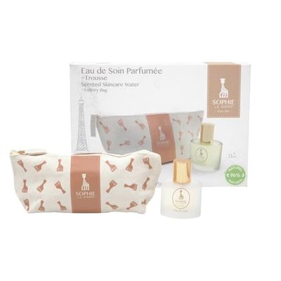 Sophie La Girafe Perfume Gift Set, Contains Vegan and Dermatologically tested Alcohol-Free Scented Skincare Water Perfume for Newborn Baby Age 0+, 50ml and Toiletry Storage Bag