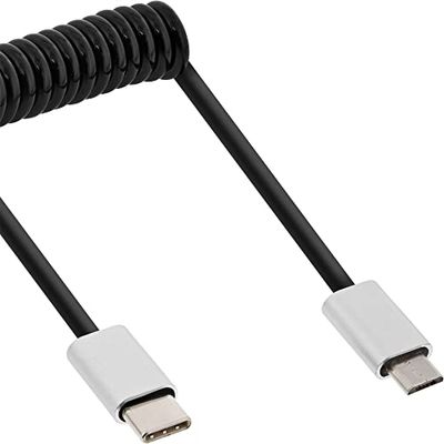 InLine USB 2.0 spiralkabel, typ C-kontakt till Micro-B-kontakt/aluminium, flexibel 1 m svart
