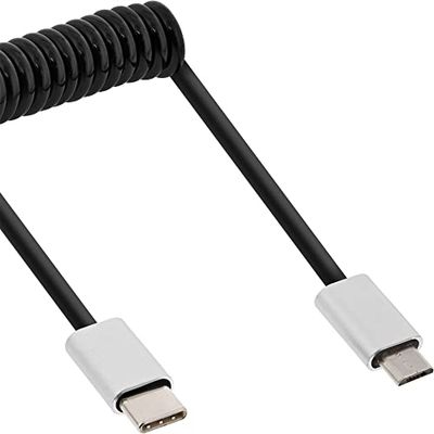 InLine 35861 USB 2.0 spiraalkabel, type C stekker naar Micro-B stekker/aluminium, flexibel, 1 m zwart