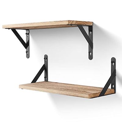 AGM Wandrek van hout, 2-delige set, decoratieve planken voor muren, diepte 15 cm, lengte 42,5 cm, wandplank voor woonkamer, slaapkamer, badkamer, keuken, kantoor