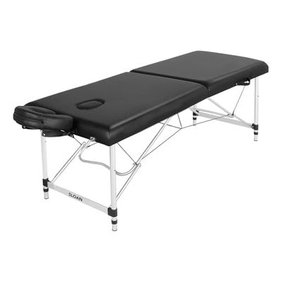 Sloan Table en Aluminium Professionnelle - Pliable et Portable - Hauteur réglable - Revêtement résistant - pour physiothérapie, Massage et rééducation - Noir