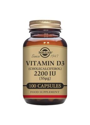 Solgar Vitamin D3 (Cholecalciferol) 2200 IU (55 µg) Vegetable Capsules - Pack of 100 - Healthy Bones and Teeth - Supports Immunity and Muscle Function - Vegetarian