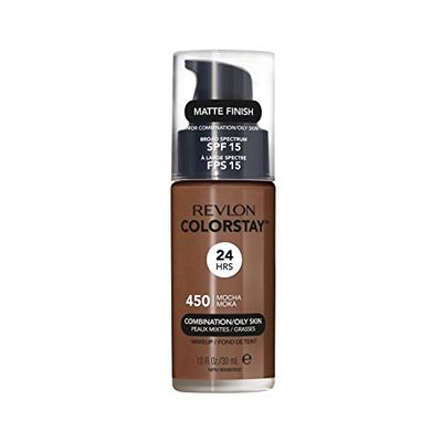 Revlon Colorstay Liquid Foundation Makeup Combination/Oily Skin SPF 15, Longwear Medium-Full Coverage With Matte Finish, Mocha (450), 30 Ml