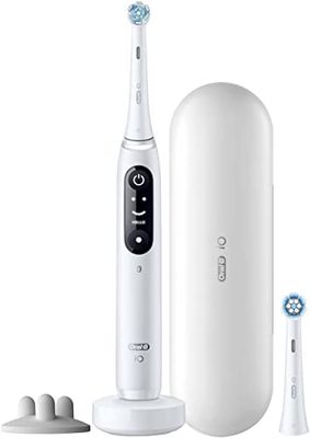 Oral-B Cepillo de dientes eléctrico iO 7S blanco, 2 cabezales de cepillo, 1 estuche de viaje, diseñado por Braun