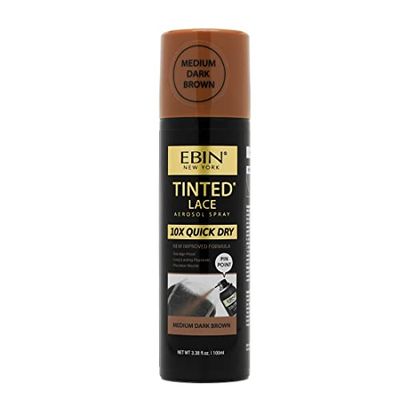 EBIN NEW YORK Tinted Lace Spray - 3.38oz/ 100ml, Medium Dark Brown | Fast Drying, Water Resistant, No Residue, Even Application, Skin-Matching Tone, Natural Look