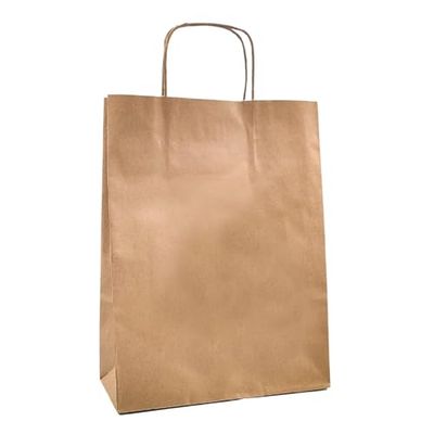 Raylu Paper® - 25 stuks kraftpapieren zakken met stevige handgrepen, 100% recyclebare papieren zakken om te winkelen, snoep of als verjaardagscadeau, bruin kraftpapier, Grandes (35x14x44 cm)
