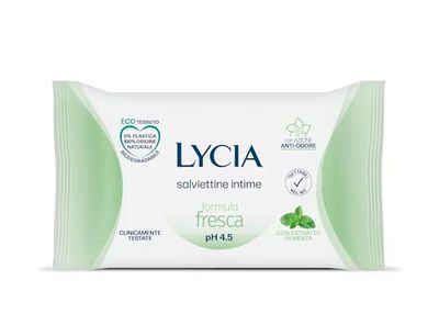 Lycia - Chusteczki Intime Formula pH 4,5, działanie przeciwzapachowe, z ekstraktem z mięty, 12 sztuk