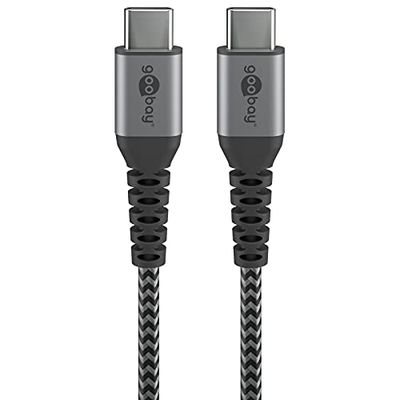 Goobay 49301 snellaadkabel USB C 60W 20V / extreem robuuste textielkabel / 480 Mbits oplaadkabel USB C/snellaadkabel Samsung USB C kabel 0,5 m/stoffen kabel grijs / 0,5 m