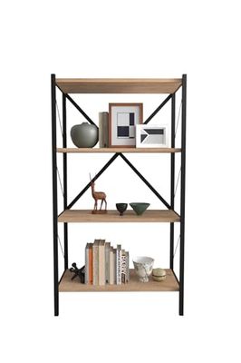 Estantería Librería metálica. Estilo industrial. con 4 estantes melamina color roble Safir. Estructura metálica negra. (Alto 121 cm/Ancho 66 cm/Fondo 34 cm).