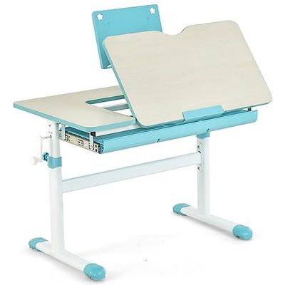 FANTASK Bureau d'étudiant réglable en Hauteur avec Plateau inclinable, Support de Livres, tiroir et règle de Mesure, Bureau Ergonomique pour Adolescent, Bleu