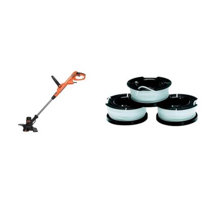 Black+Decker BESTE628-QS - Cortabordes (550 W), Negro, 28 cm & A6485-XJ Pack de 3 Bobinas de Repuesto para Cortabordes