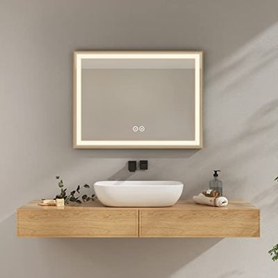 EMKE Lichtspiegel voor badkamer, led, met verlichting, touch-schakelaar, anti-condens, natuurlijk licht, 4300 K, 80 x 60 cm