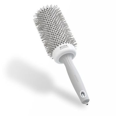 Olivia Garden Expert Blowout Speed – Bianco & Grigio - 55 - Spazzola rotonda in ceramica con corpo extra lungo per messe in piega 25% più veloci