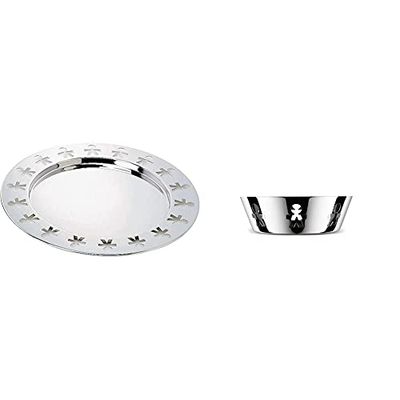 Alessi Girotondo AKKGT Vassoio Rotondo di Design in Acciaio Inox con Motivo Omini dei King-Kong & Girotondo AKK03 Cestino di Design con Bordo Traforato, Acciaio