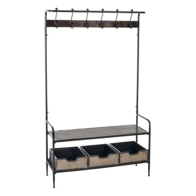 BigBuy Home Hallway with Drawers Brick Coat Rack Brown Black Iron 111 x 37 x 185 cm