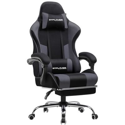 GTPLAYER Chaise Gaming Ergonomique, Fauteuil Gamer, Chaise Bureau, Chaise de Gaming, avec Dossier réglable à 135°, Hauteur Réglablerepose-Pieds rétractables, Siege, Tissu Gris