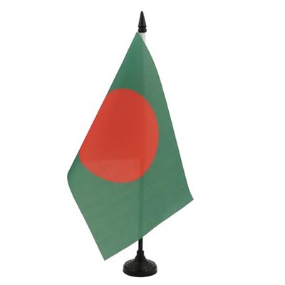 Bangladesh Tafelvlag 14x21 cm - Bangladeshi Desk Vlag 21 x 14 cm - Zwarte plastic stok en voet - AZ FLAG