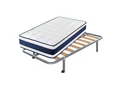 Cama express Colchón Viscoelástico Tresor + Somier Hades con 4 Patas Cuadradas 25 cm, Espuma con Memoria, Medida : 90 x 200 cm