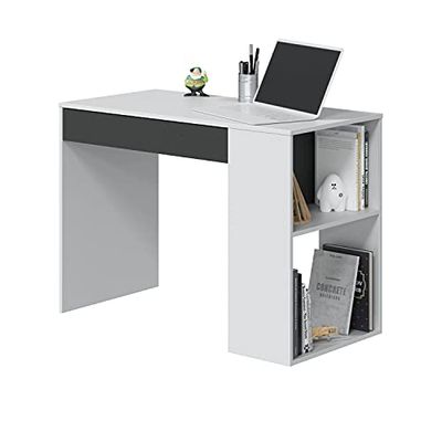 Habitdesign Mesa de Estudio con 1 Cajon, Mesa de Estudio o Escirtorio, Modelo Masster, Acabado en Blanco Artik y Gris Antracita, Medidas: 101 cm (Ancho) x 73 cm (Alto) x 50 cm (Fondo)