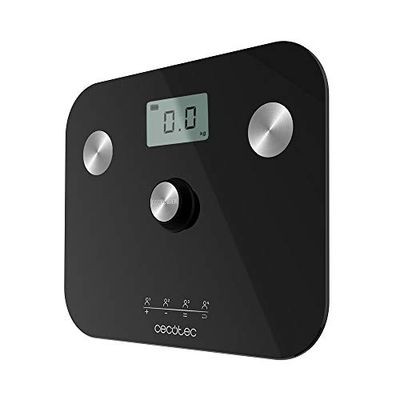 Cecotec Surface Precision EcoPower 10100 volledige gezonde badkamerweegschaal met drukknop, bioimpedantiefunctie, hoge veiligheid gehard glasoppervlak, precisiesensoren, zwart