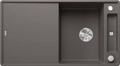 BLANCO AXIA III 5 S-F, SILGRANIT gris volcánico, tipo de montaje: enrasado, reversible, con tabla de cortar madera, armario inferior de 50, gran cuenca, superficie fácil de limpiar