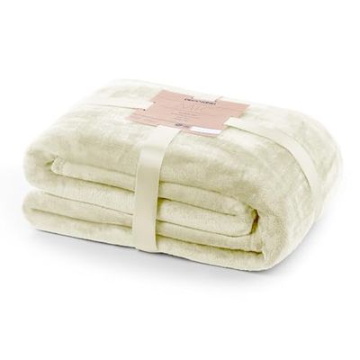DecoKing Gosig filt 160 x 210 cm Ecru-filt mikrofiber överkast fleece mjuk gosig elfenben Mic