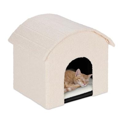 Relaxdays Niche pour Chat, Pliable et Moelleux, Lieu de Refuge, Surface à griffer, H x L x P : 44 x 48 x 41 cm, Beige