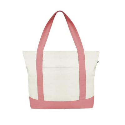 Ecoright Canvas draagtas voor dames met ritssluiting en binnenzak, 100% biologisch katoenen draagtassen voor heren, winkelen, strand, Natuurlijke perzik, Pack of 1, Utility