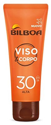 Bilboa Viso&Corpo Crema Viso e Corpo con Protezione SPF 30, Travel Size per Abbronzatura Duratura e Intensa, Contrasta i Segni dell'Invecchiamento, Formato da Viaggio da 75 ml