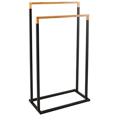 Spirella Toallero Chic (Largo x Ancho x Alto): Aprox. 21,5 x 45 x 84,5 cm de Metal Cromado en Aspecto de Acero Inoxidable con 2 Barras de Toalla en Negro con bambú