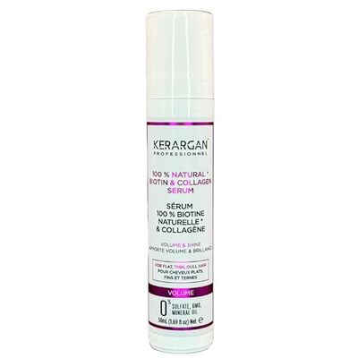 Kerargan - Siero Capillare Volumizzante con Biotina e Collagene - Per Capelli Sottili, Piatti, Opachi - Lucentezza e Fortificazione - Senza Solfati, OGM, Olio Minerale - 50ml