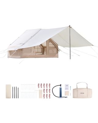 VEVOR Tente de Camping Gonflable, 3x2x2 m, Tente de Glamping pour 3 à 5 Personnes Oxford 300D Facile à Installer, avec Pompe à Main, Auvent, Portes, Fenêtres Maille, Sac de Rangement, Transport Simple
