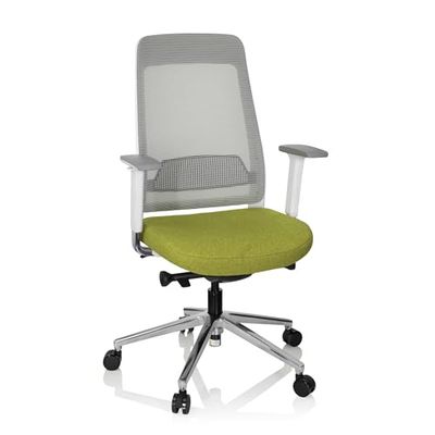 hjh OFFICE 790002 profesjonalne krzesło biurowe CHIARO T2 materiał zielony/szary, ergonomiczne krzesło obrotowe, wysokość siedziska i regulowana głębokość, oparcie z siatki
