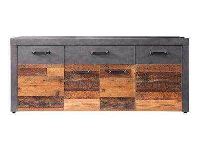 trendteam smart living IndyWohnen:KO.GraphitGrauMatera-OldWood, FR.Old Wood, Abs.Graphit Grau Matera NB,Sideboard buffet de salon avec beaucoup d'espace de rangement, Gris/Graphite, Weiß, 178 x 77 x 188 cm