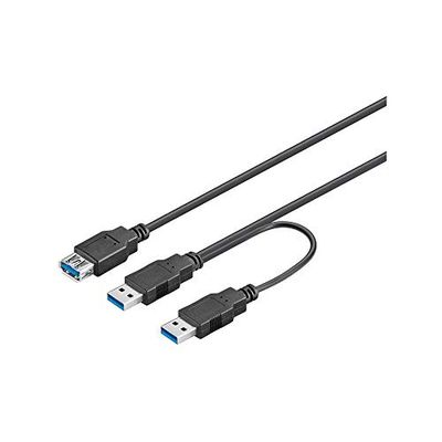 goobay 95749 Câble USB 3.0 Dual Power SuperSpeed Y-USB pour disque dur/SSD externe noir, 0.3m Longueur
