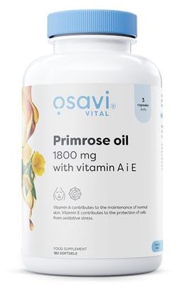 Osavi Primrose Oil 1800 mg with Vitamin A & E – 180 Softgels | Cold–Pressed Evening Primrose Oil with GLA, Enriched with Vitamin A & E | Supports Skin Health & Cell Protection