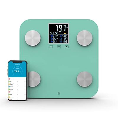 WottoCare - Balance Numérique Professionnelle Intelligente IMC, Analyse 18 Mesures : Poids, Graisse Corporelle, Musculaire, Écran Pro de la Balance de Salle de Bain, Mémoire 9 Utilisateurs, Verte