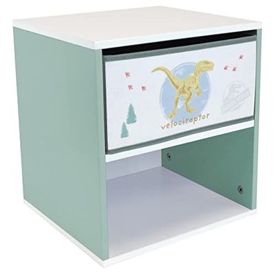 FUN HOUSE Enfant 713508 Jurassic World Chevet/Table de Nuit avec tiroir H.36 X L. 33 X P. 30 CM, Bois d'ingénierie, Vert