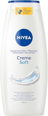 NIVEA Crema Soft - Bagno in schiuma nutriente con profumo delicato e olio di mandorle, bagno rilassante protettivo per la pelle per una sensazione di pelle curata (650 ml)
