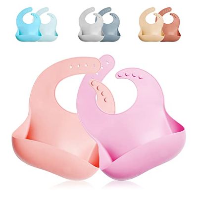 GODR7OY Silicone Baby Bib, BPA Free Waterproof Bibs, Adjustable 2PCS (Sakura)