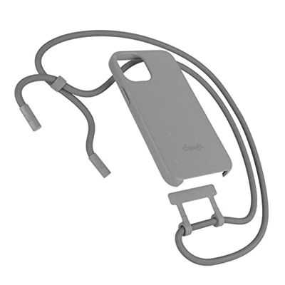 Woodcessories - 2 in 1 Hoesje met koord compatibel met iPhone 12 Mini - Hoes met telefoonketting om om te hangen - gemaakt van planten - Change Case (Grijs)