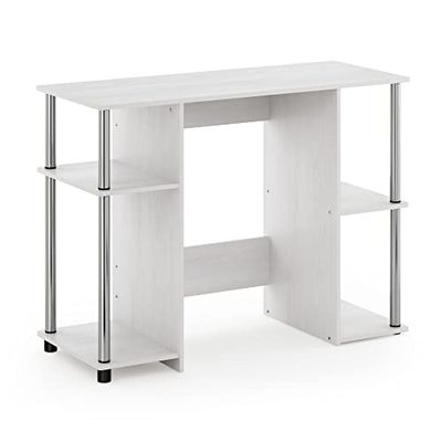 Furinno Computer studiebureau, Engineered Wood, wit eiken/roestvrij staal, 39,5 (D) x 97,51 (B) x 72,59 (H) cm