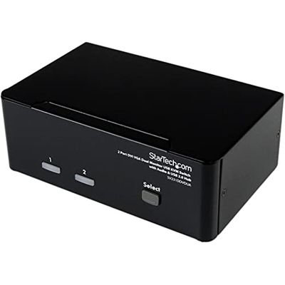 StarTech.com Conmutador Switch KVM de 2 Puertos Doble Monitor DVI VGA Audio 4 puertos USB 1920x1200 - DVI-I USB A Mini-Jack 3,5mm HD15